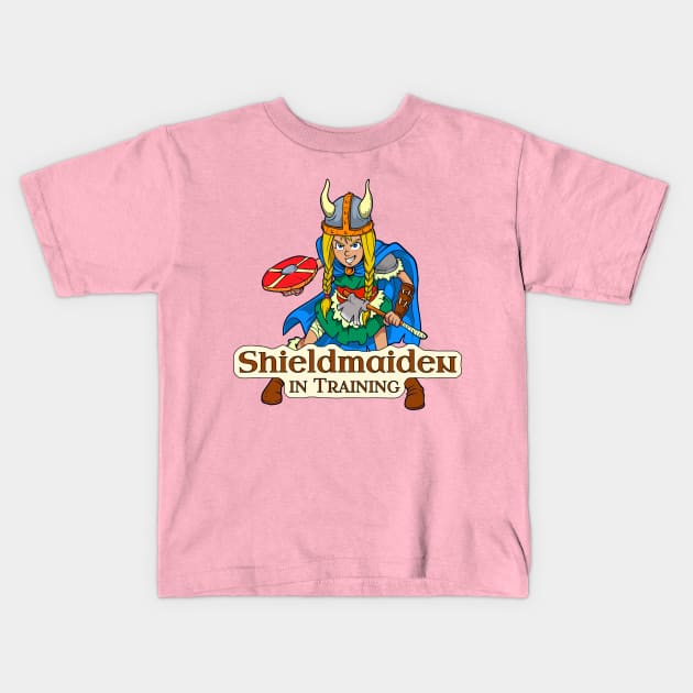 Viking Warrior Girl - Shieldmaiden in Training Kids T-Shirt by Modern Medieval Design